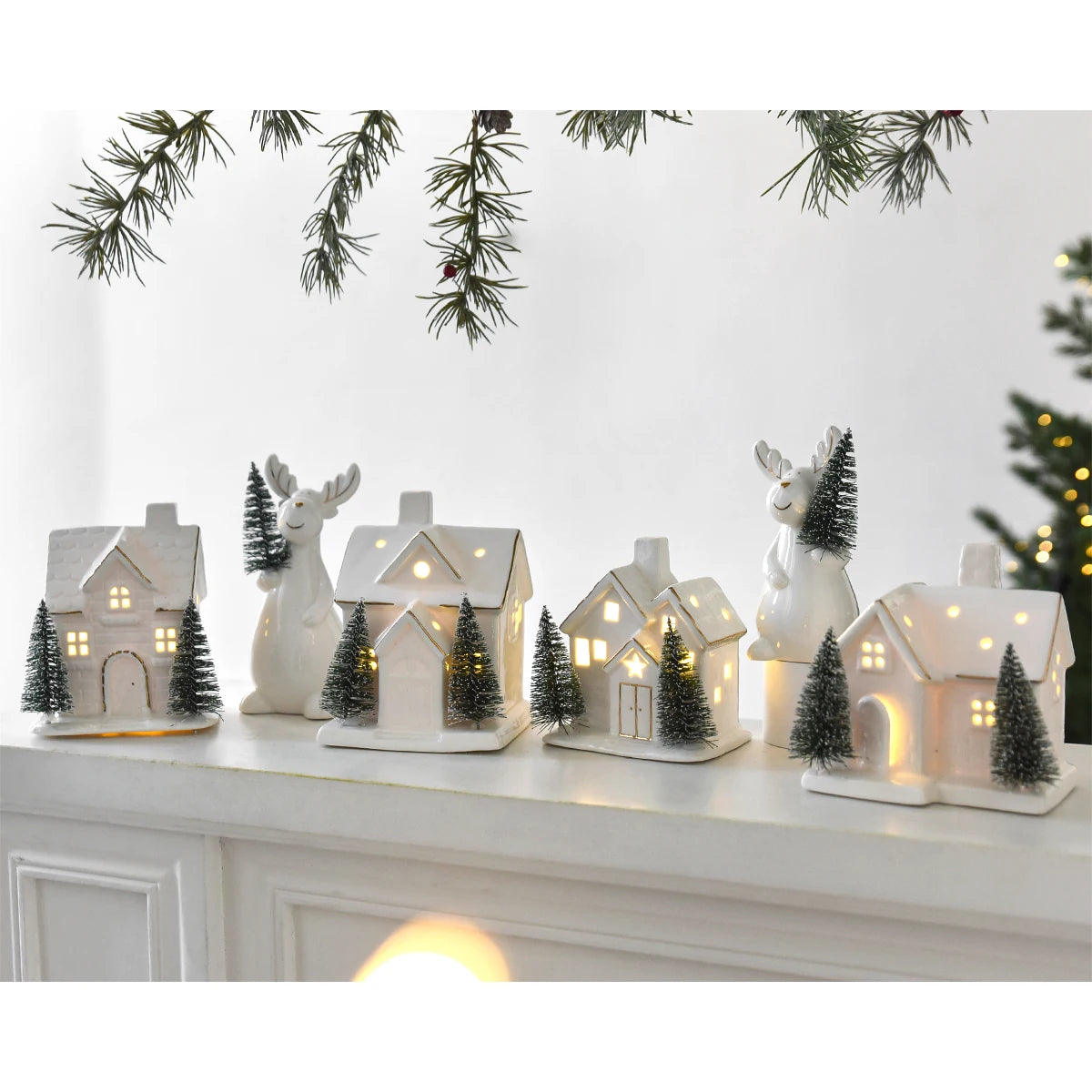 White Ceramic Light-Up Christmas Village House