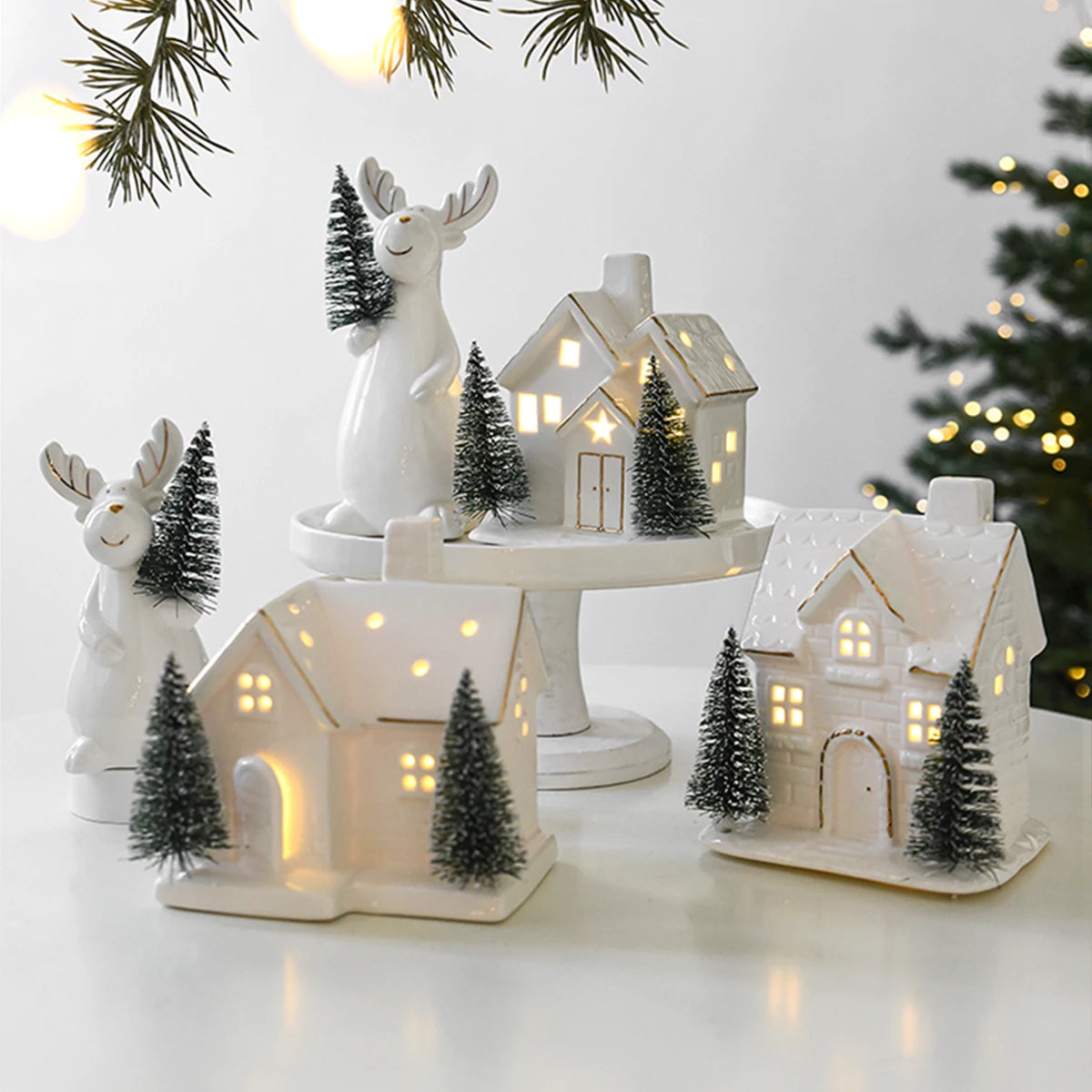 White Ceramic Light-Up Christmas Village House