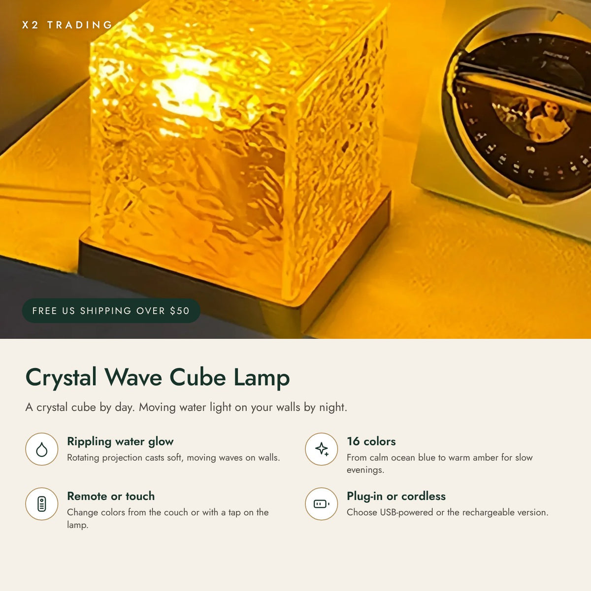 Crystal Water-Wave Cube Lamp: key features