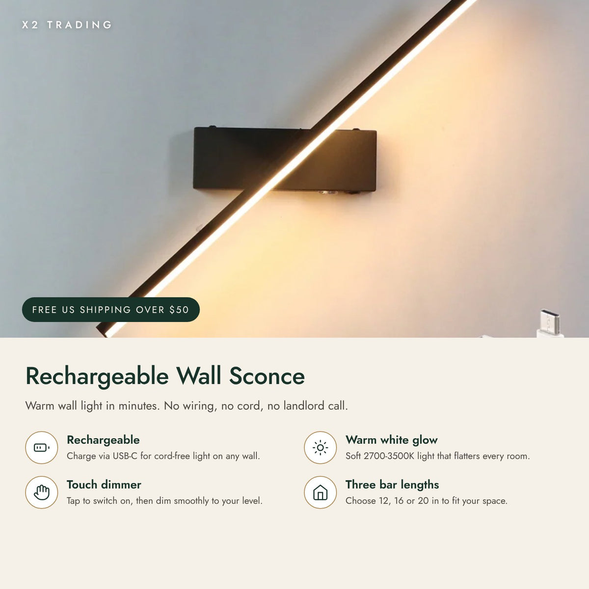 Rechargeable Wireless Wall Sconce: key features