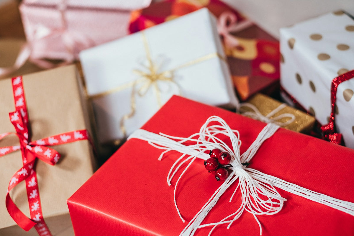 Red wrapped gift boxes