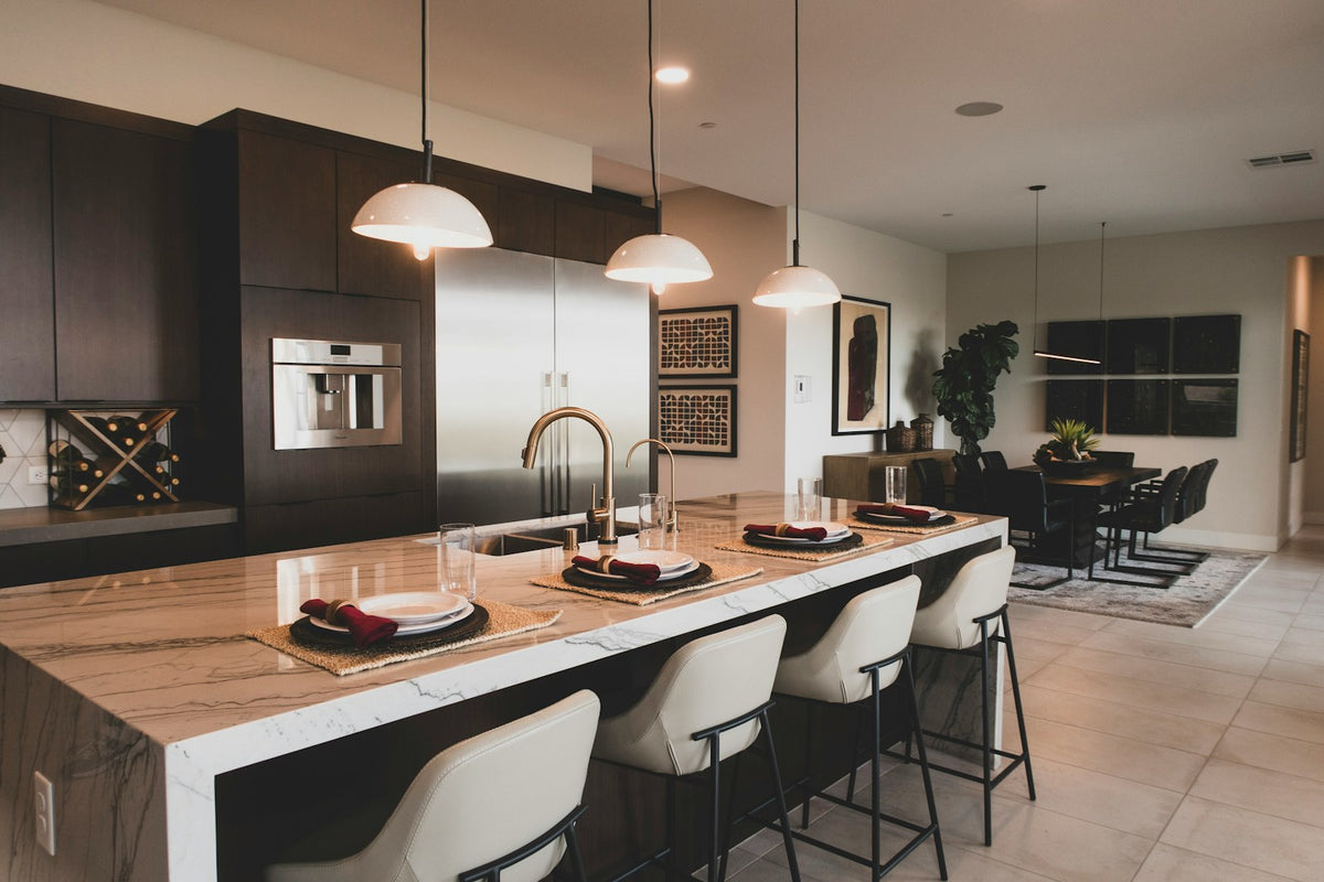 Modern kitchen with marble island