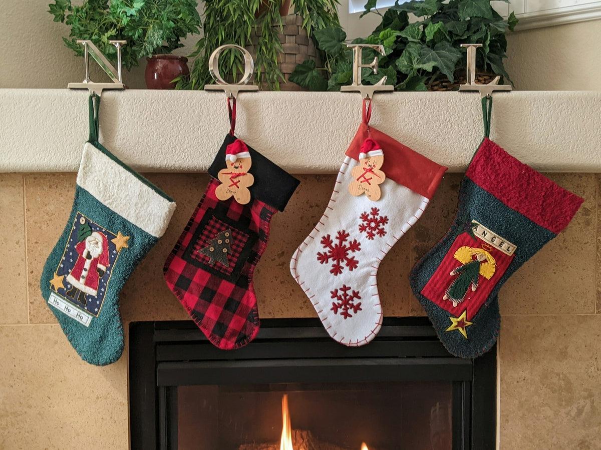 Christmas stockings over a fireplace