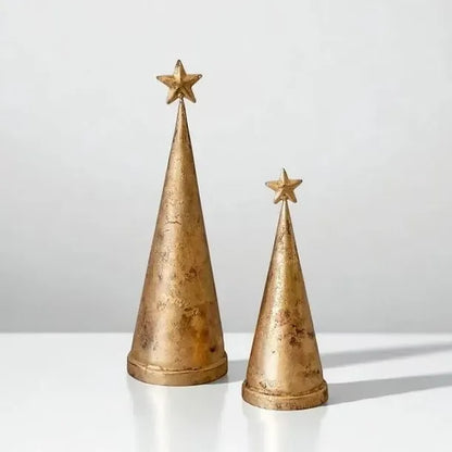 Antique Gold Metal Cone Christmas Trees