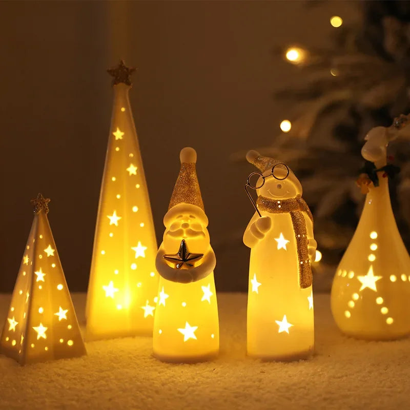 Porcelain Light-Up Santa &amp; Tree Figures