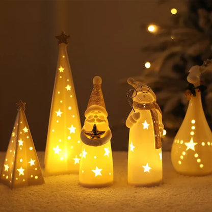 Porcelain Light-Up Santa &amp; Tree Figures