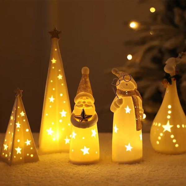 Porcelain Light-Up Santa & Tree Figures