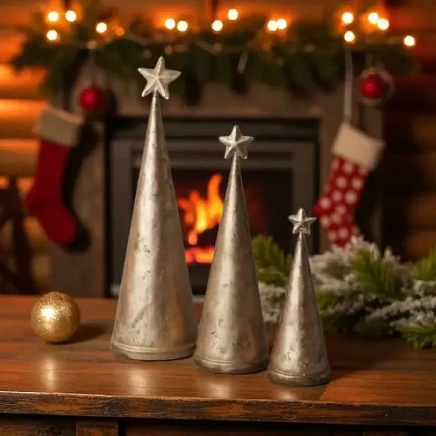 Antique Gold Metal Cone Christmas Trees