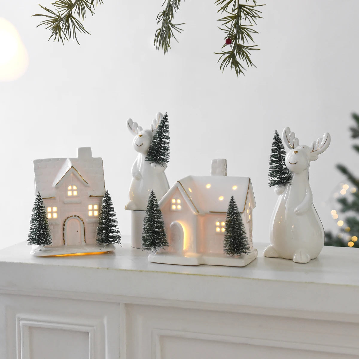 White Ceramic Light-Up Christmas Village House