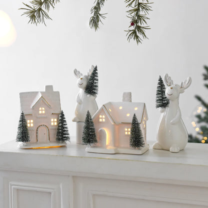 White Ceramic Light-Up Christmas Village House