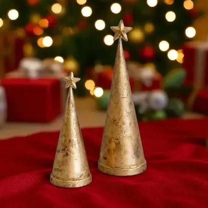 Antique Gold Metal Cone Christmas Trees