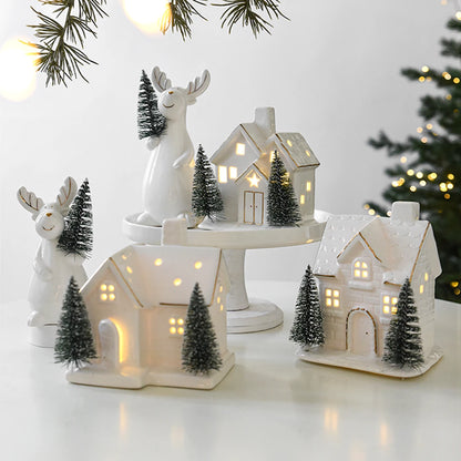 White Ceramic Light-Up Christmas Village House