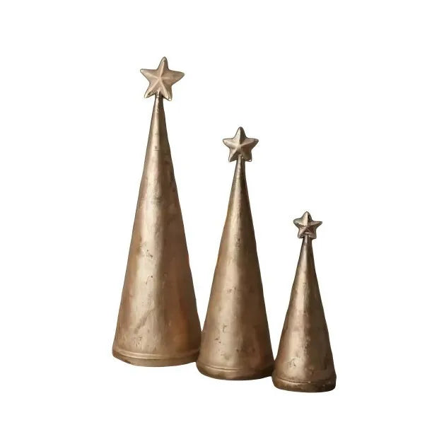 Antique Gold Metal Cone Christmas Trees