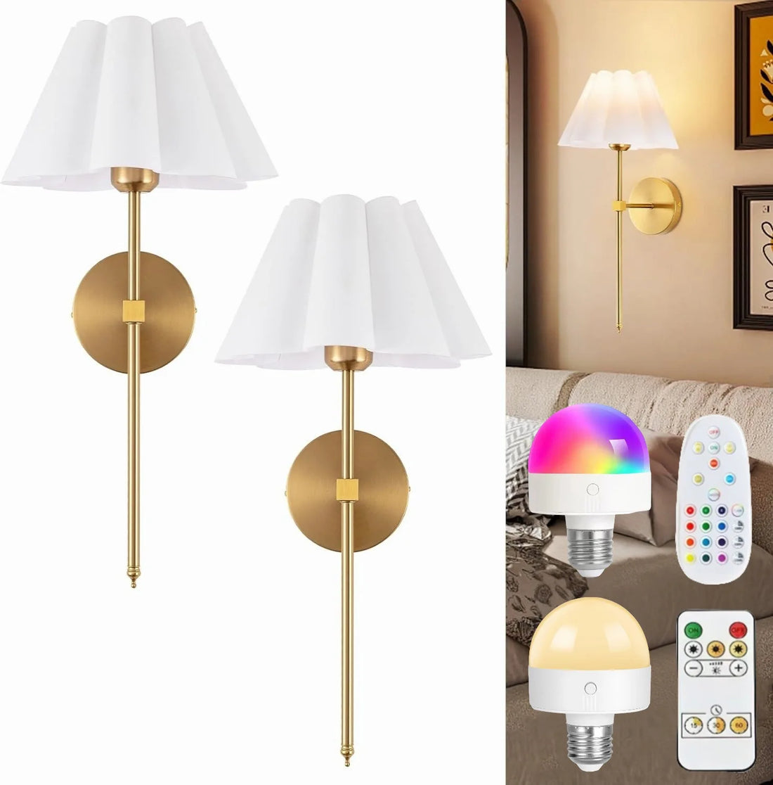 Pleated Wireless Wall Sconce with Remote
