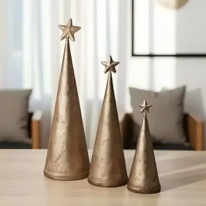 Antique Gold Metal Cone Christmas Trees