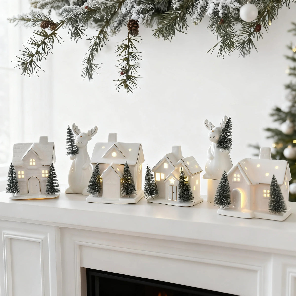 White Ceramic Light-Up Christmas Village House
