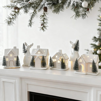 White Ceramic Light-Up Christmas Village House