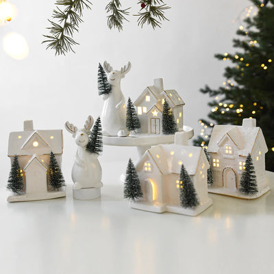 White Ceramic Light-Up Christmas Village House