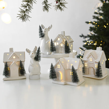 White Ceramic Light-Up Christmas Village House