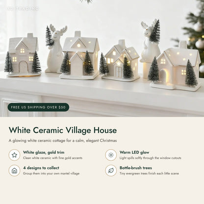 White Ceramic Light-Up Christmas Village House: key features