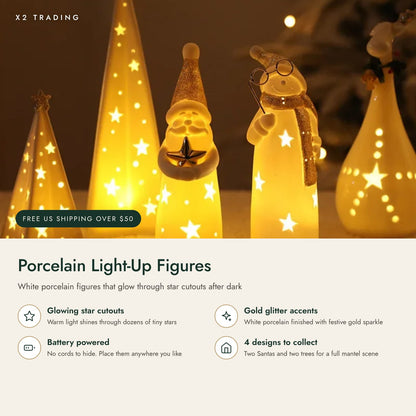Porcelain Light-Up Santa &amp; Tree Figures: key features
